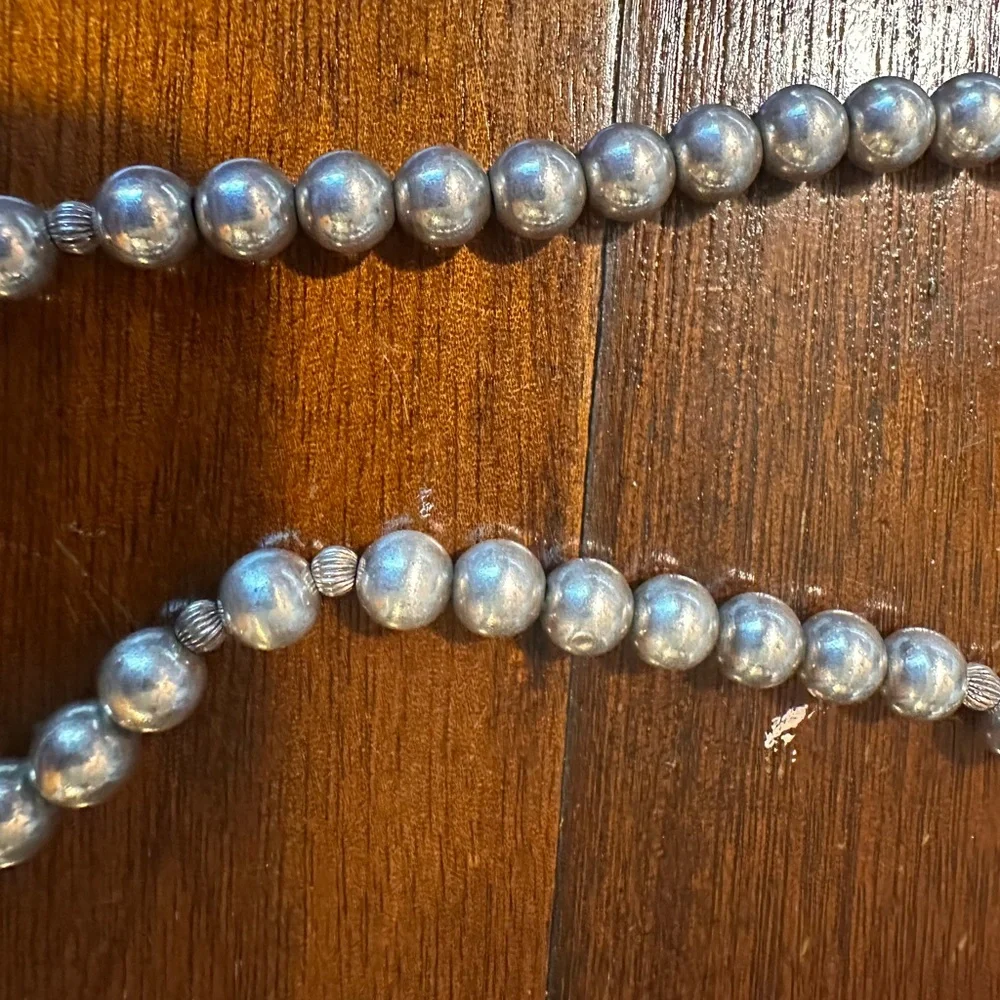 Sterling Silver Beaded Necklace with Black Heart Pendant - Picture 5 of 6